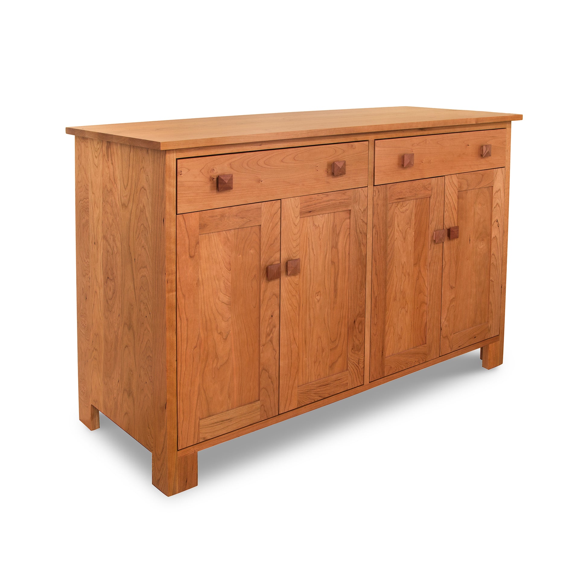 Lyndon Furniture Modern Mission Buffet in solid wood with two drawers and four doors, showcasing contemporary craftsmanship and spacious storage.