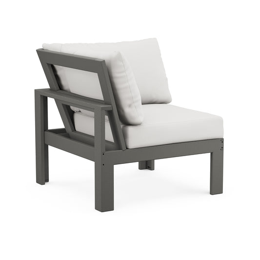 Gray POLYWOOD Modular Corner Chair with white cushions and robust construction.