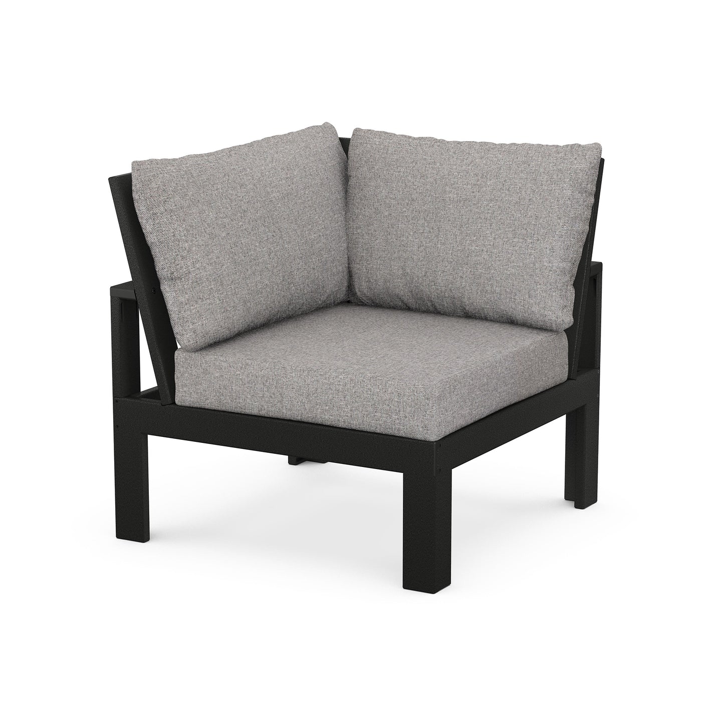 Gray-cushioned POLYWOOD Modular Corner Chair with sleek black metal frame.