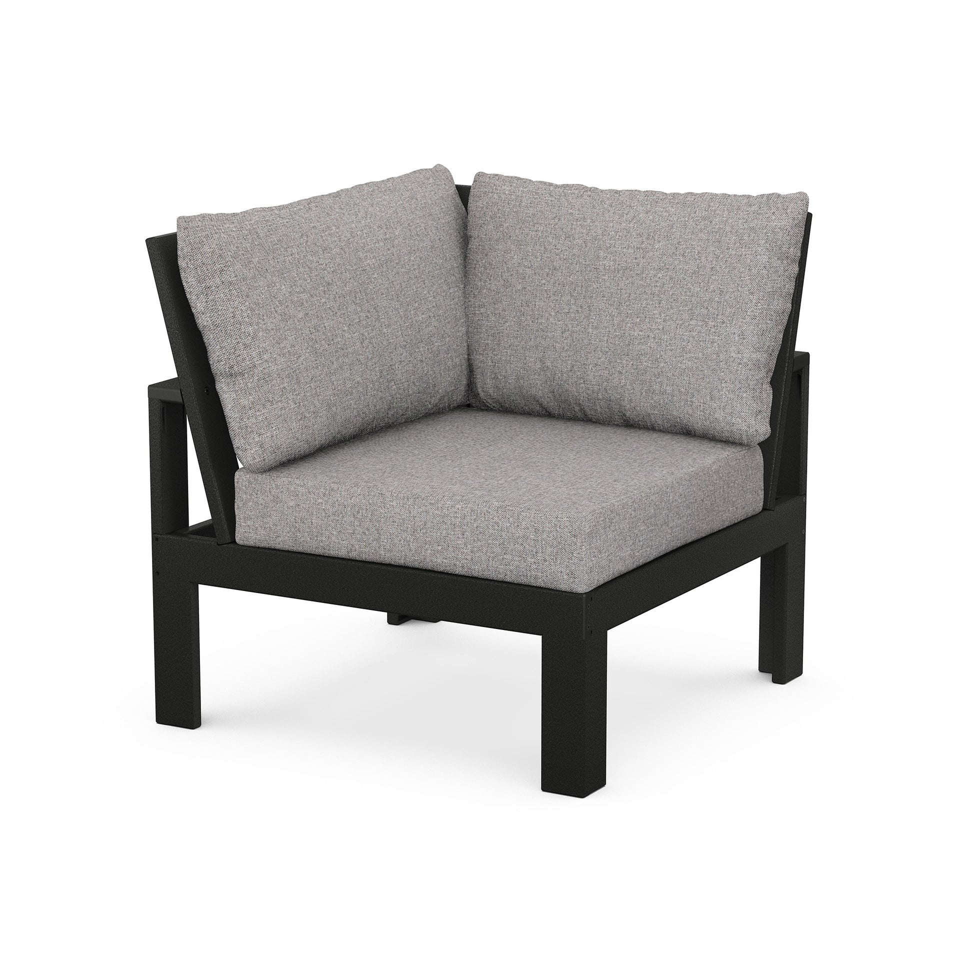 Gray-cushioned POLYWOOD Modular Corner Chair with sleek black metal frame.