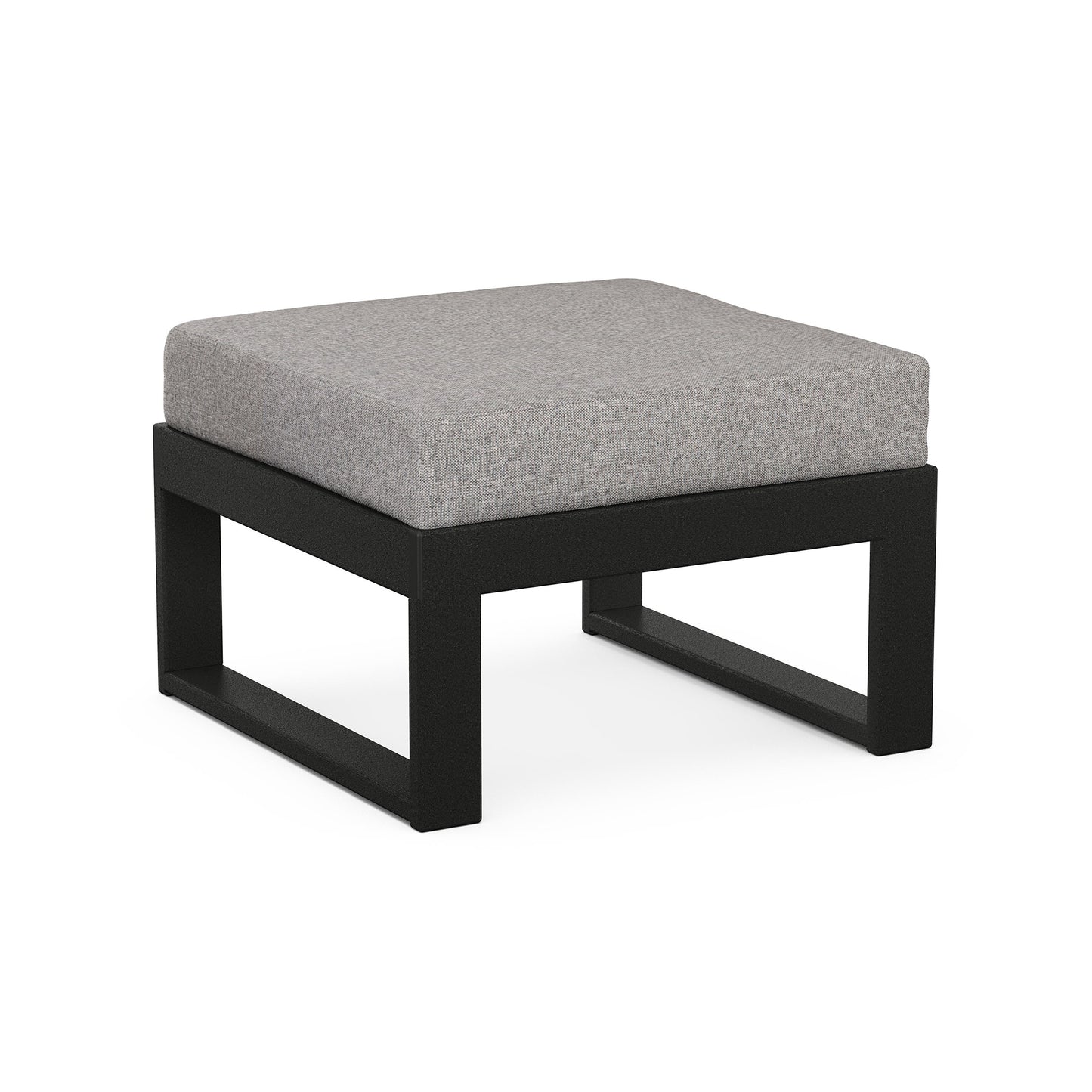 POLYWOOD Modular Ottoman with gray cushioned top and sturdy black metal frame.