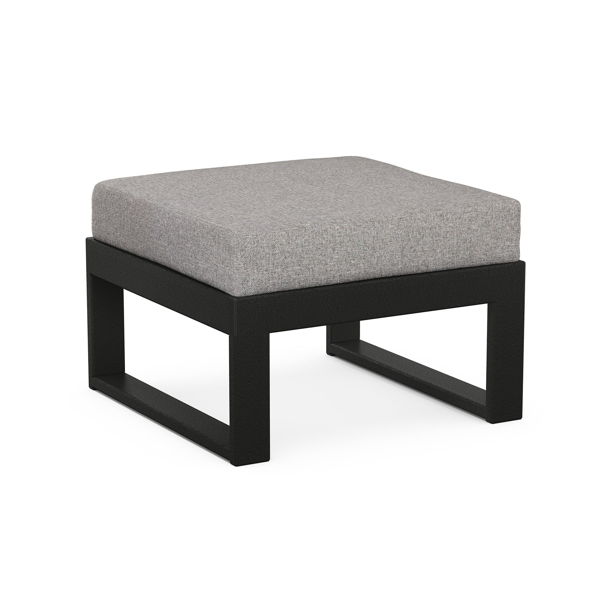 POLYWOOD Modular Ottoman with gray cushioned top and sturdy black metal frame.