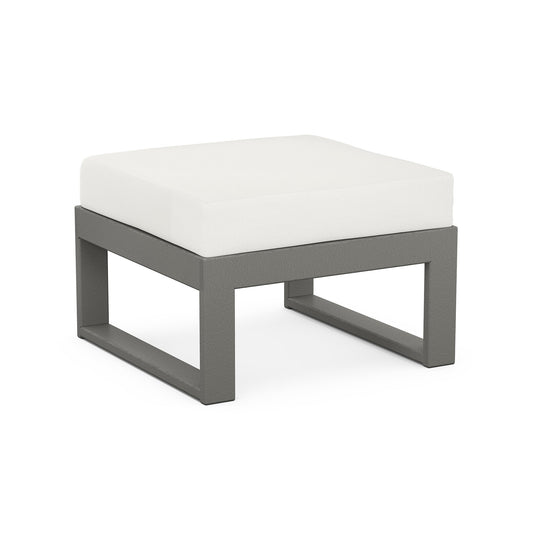 POLYWOOD Modular Ottoman with white cushion and gray frame showcasing luxury outdoor furniture design.