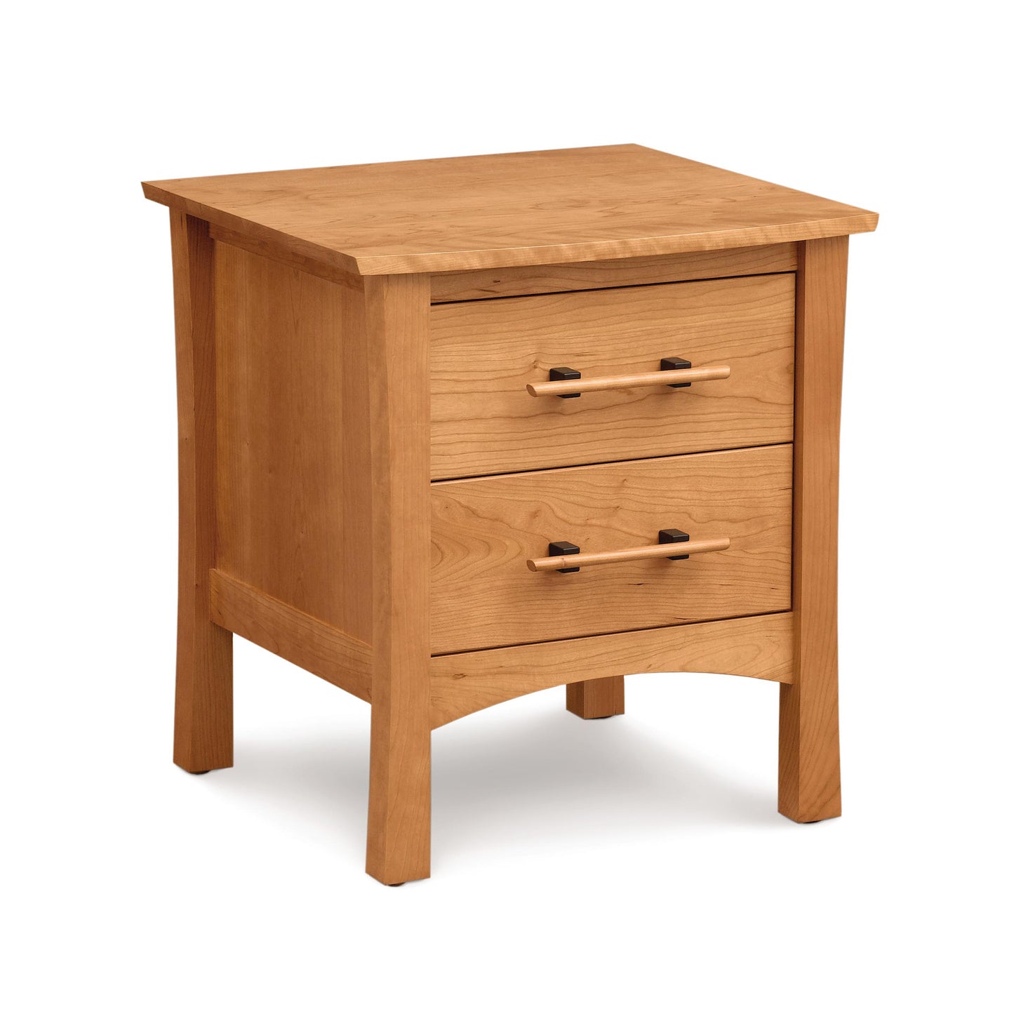 Monterey 2-Drawer Nightstand in solid cherry with curved legs and light finish by Copeland Furniture.