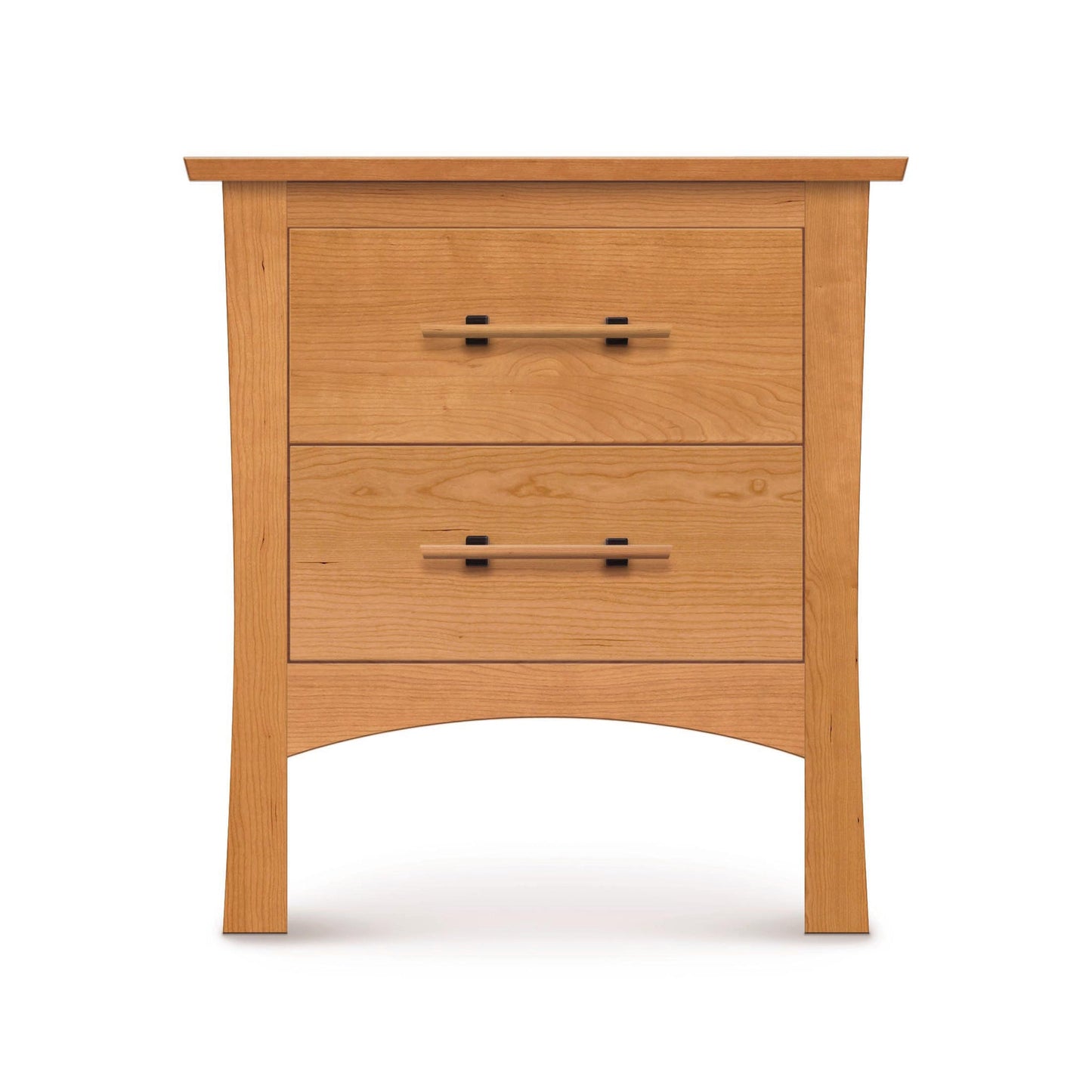 A nightstand with two drawers on a white background.