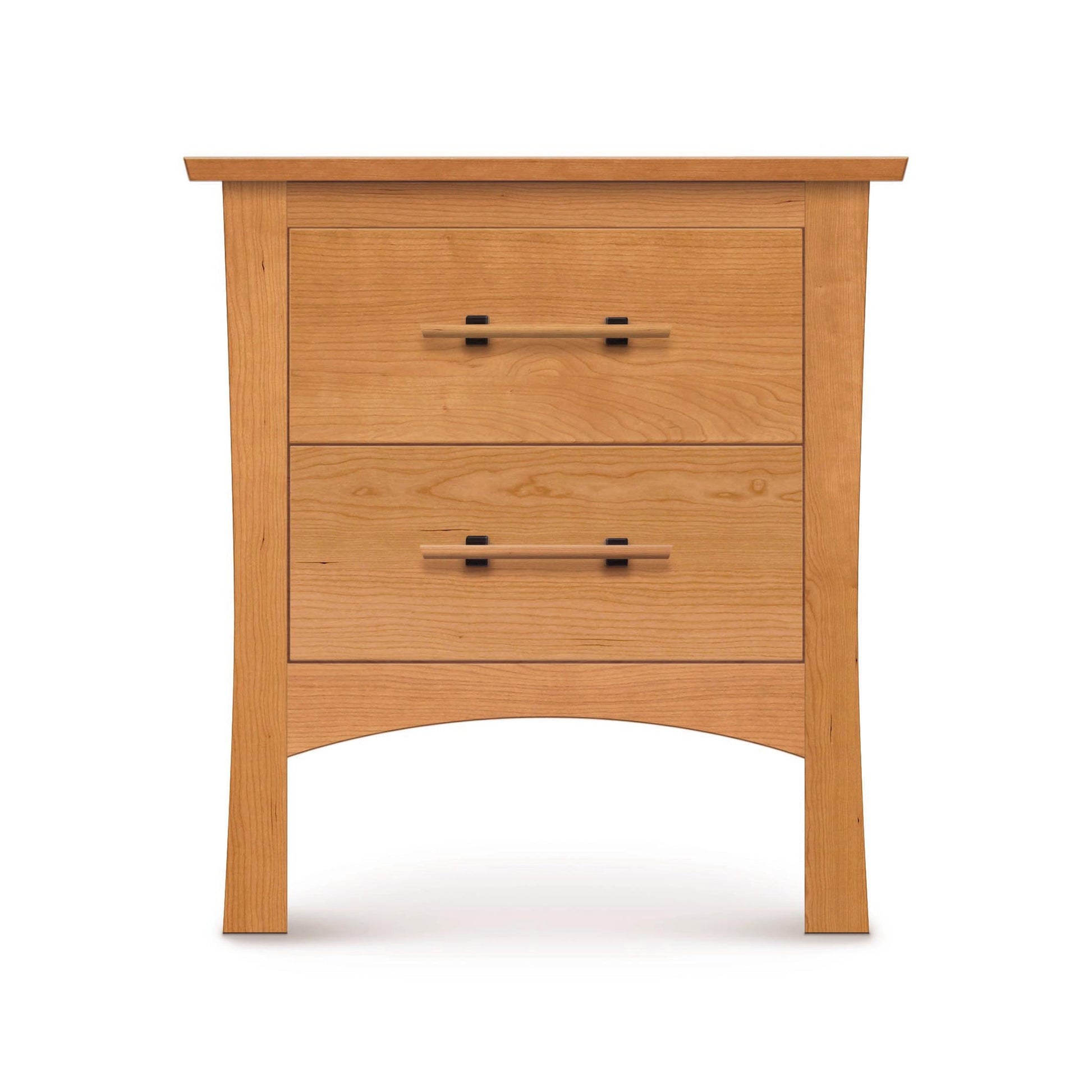 A nightstand with two drawers on a white background.