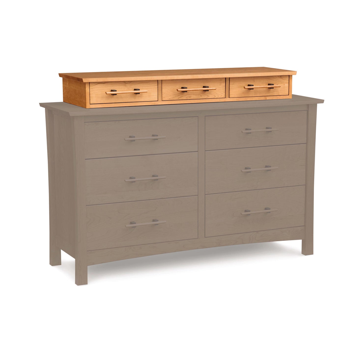 Copeland Monterey Accessory Case in solid wood, showcasing modern eco-friendly design and spacious storage atop a dresser.
