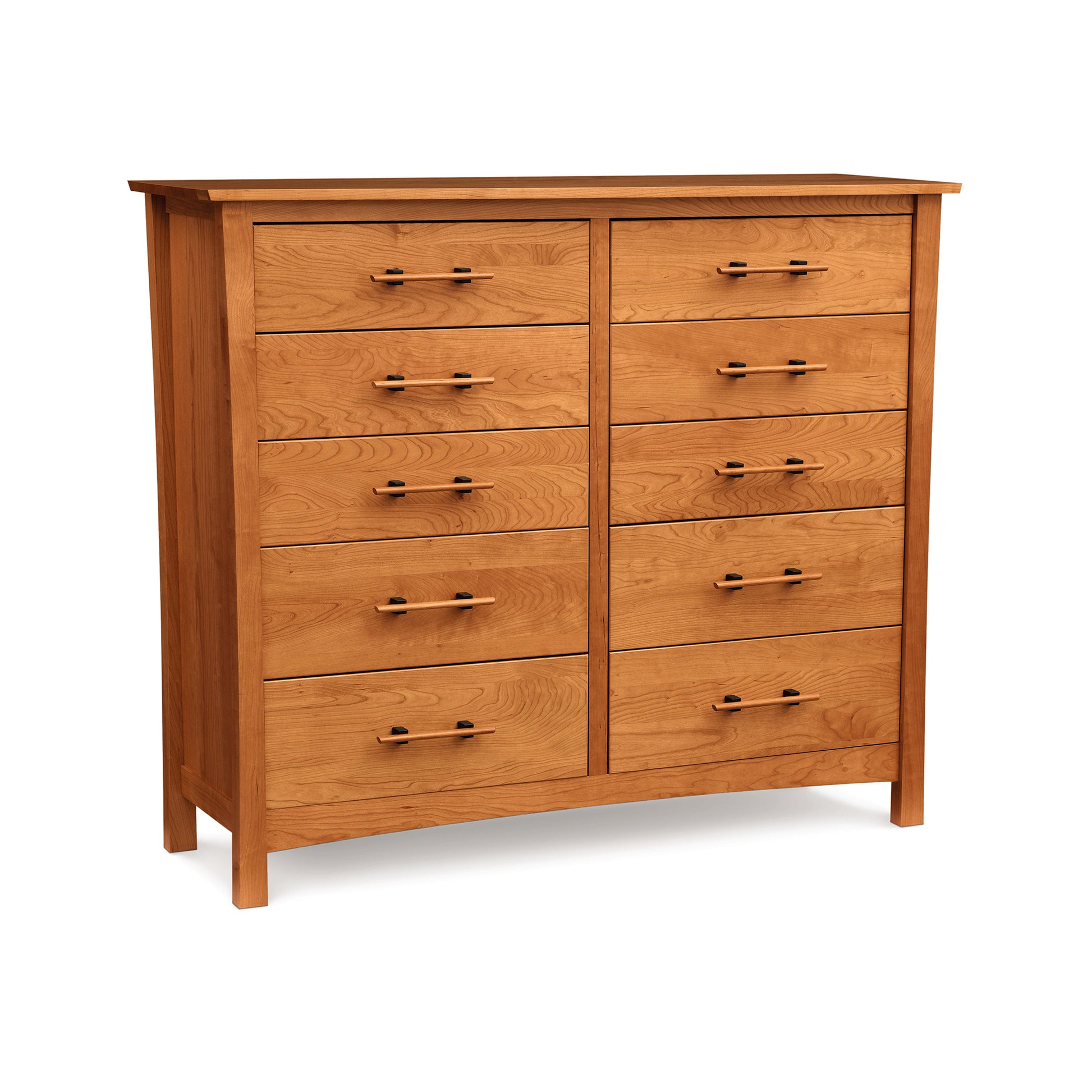 A Monterey 10-Drawer Dresser from Copeland Furniture with ten evenly sized, handle-equipped drawers, isolated against a white background.