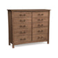 A Monterey 10-Drawer Dresser from Copeland Furniture with six drawers, three on each side, featuring round handles on a white background.