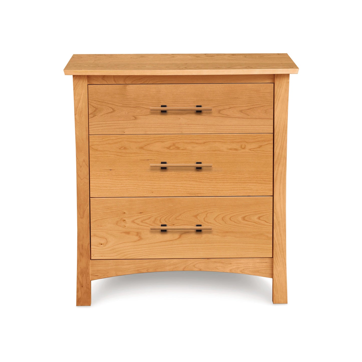 Copeland Furniture Monterey 3-Drawer Chest in cherry wood with sleek black handles.