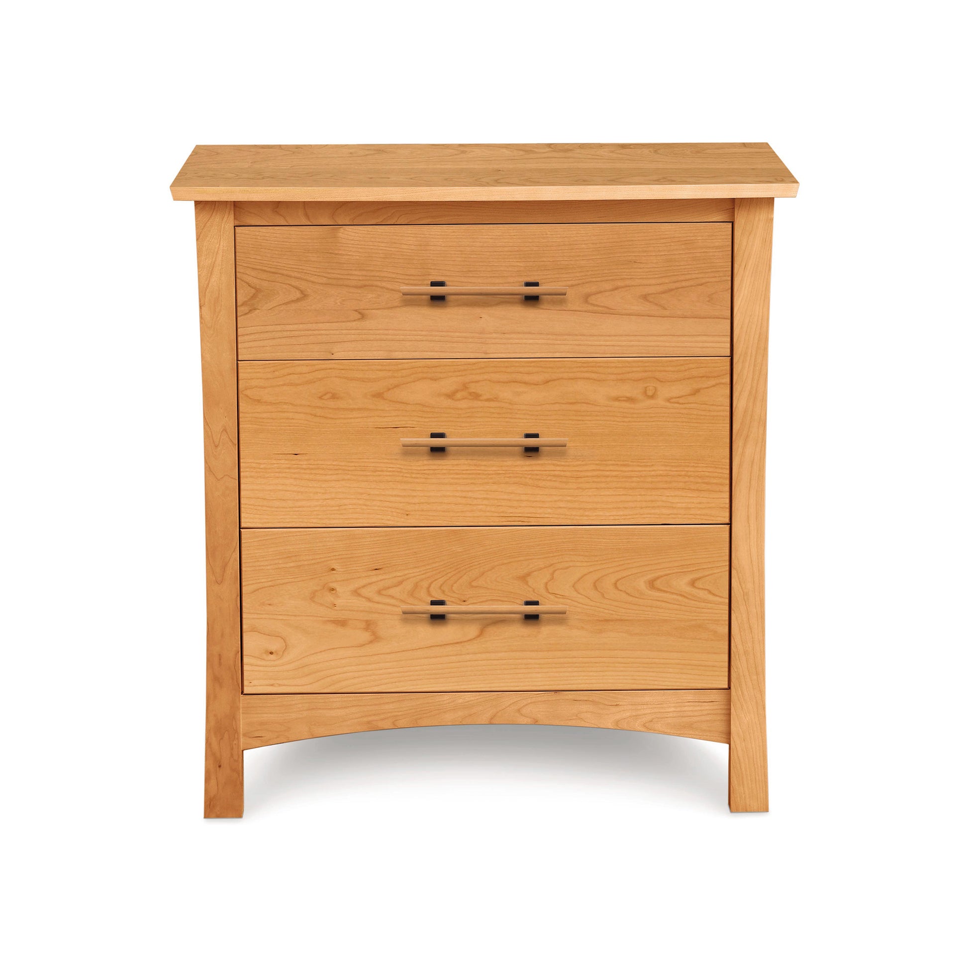 Copeland Furniture Monterey 3-Drawer Chest in cherry wood with sleek black handles.