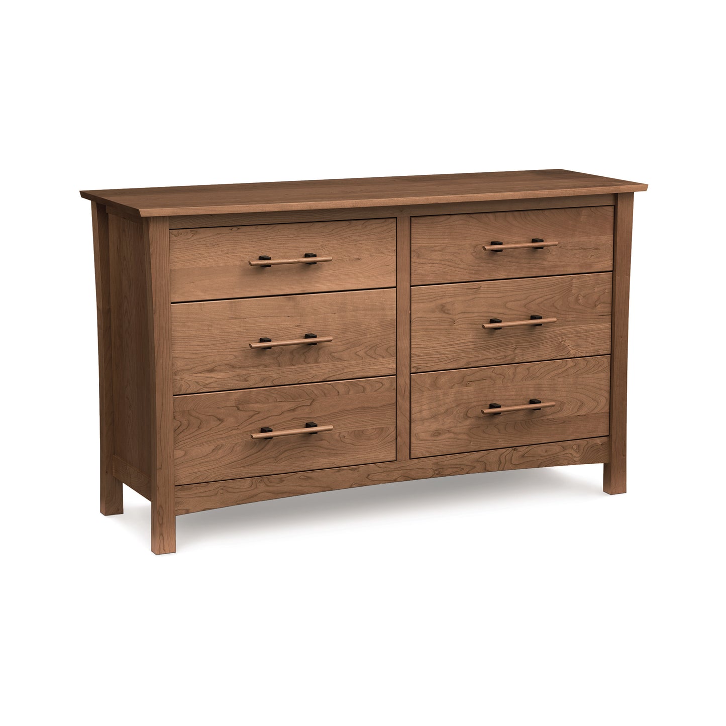 Monterey 6-Drawer Dresser by Copeland Furniture crafted in cherry wood with a natural finish, accented by metal handles and eco-friendly legs.