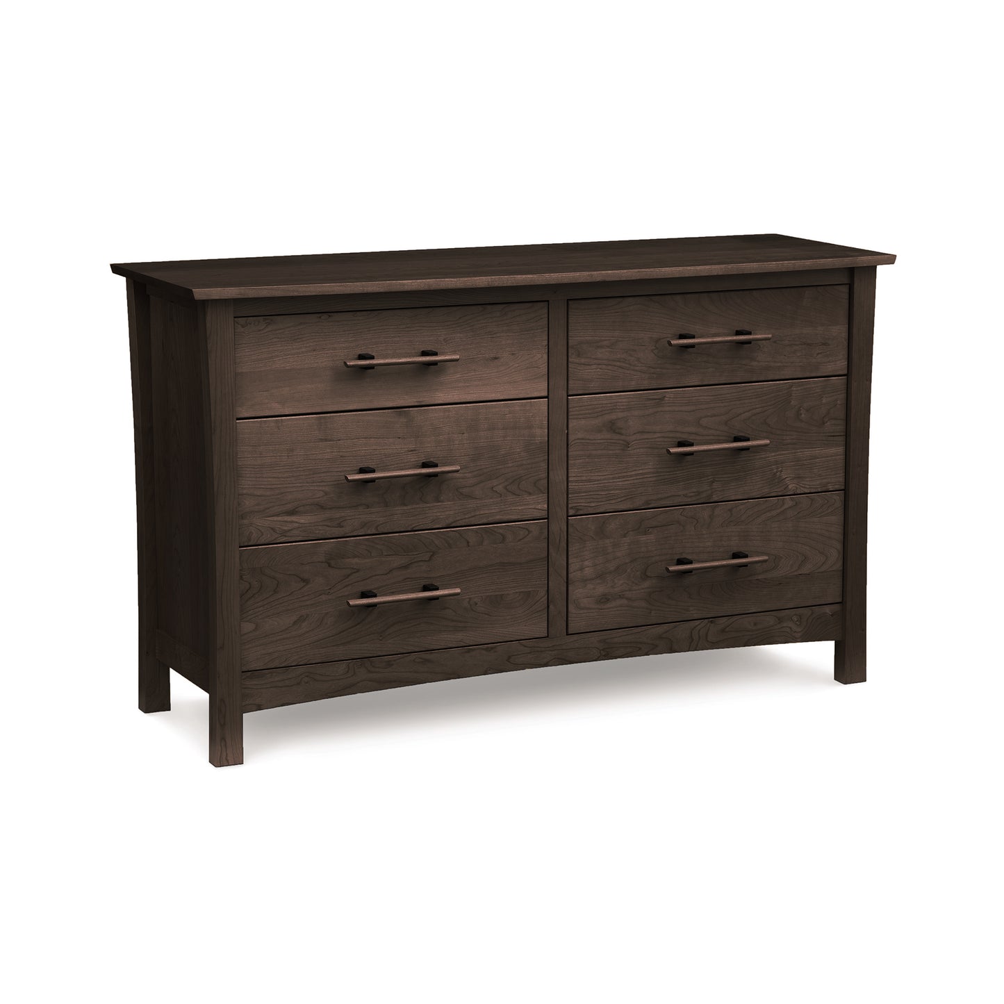 An eco-friendly Copeland Furniture Monterey 6-Drawer Dresser made of cherry wood in a dark finish with simple, linear handles on a white background.