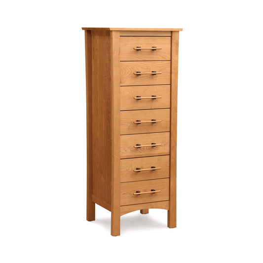 Monterey 7-Drawer Lingerie Chest by Copeland Furniture, featuring tall, elegant design with sleek metal handles and sturdy four-leg construction.