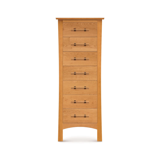 Tall cherry wood lingerie chest with 7 drawers and metal handles from Copeland Furniture's Monterey Collection.