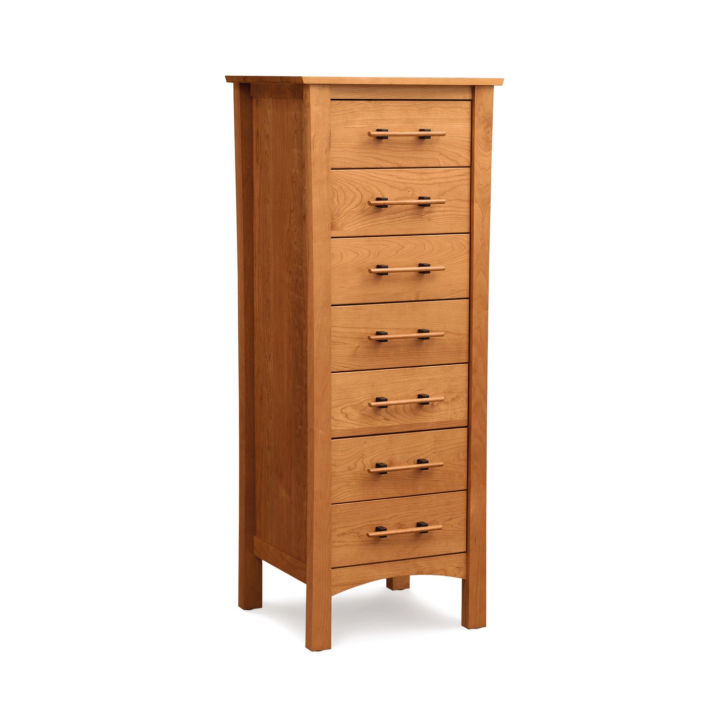 Monterey 7-Drawer Lingerie Chest by Copeland Furniture with metal handles, elegant light brown finish, and sturdy four-leg design.