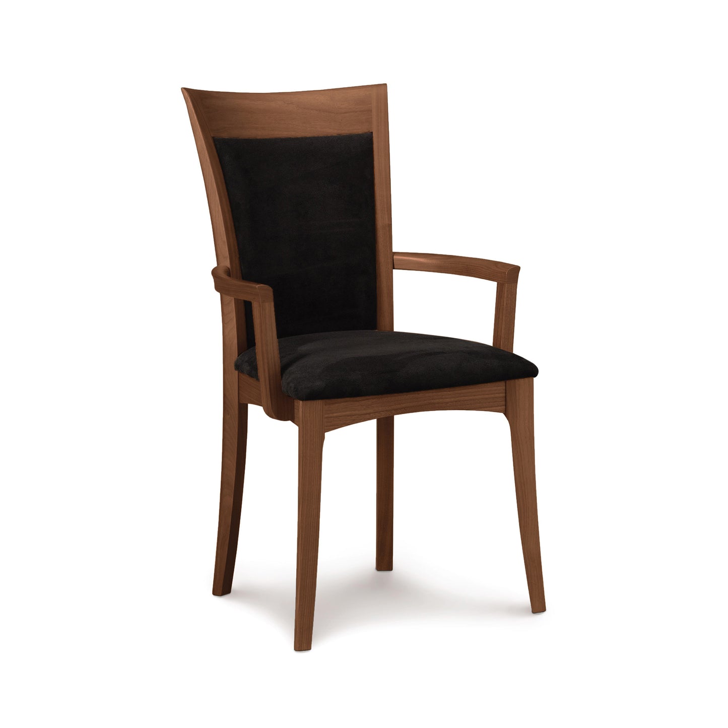 A Morgan Shaker Chair by Copeland Furniture with a dark upholstered seat and backrest, isolated against a white background.