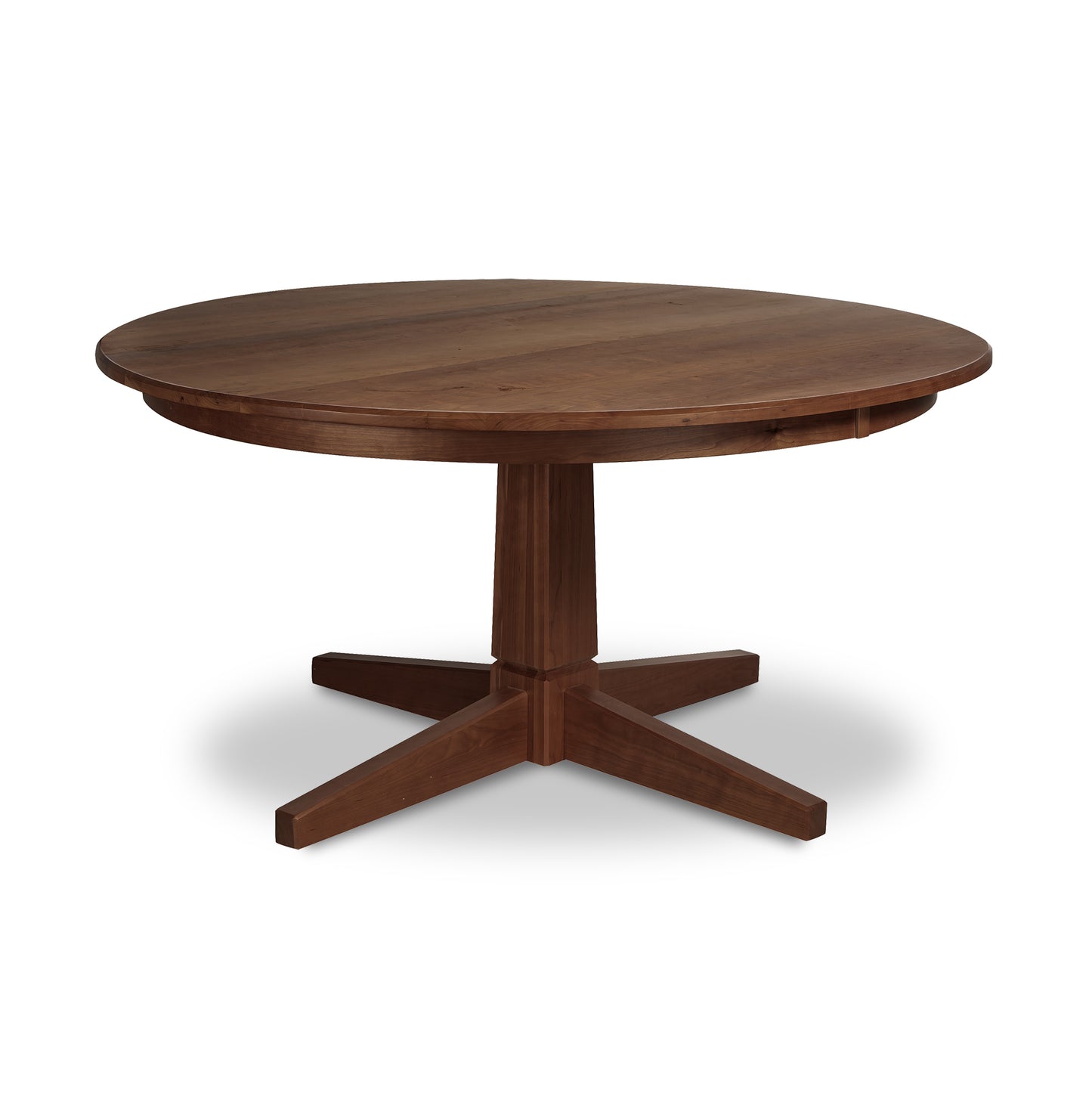 Lyndon Furniture Natural Vermont single pedestal round solid top dining table, handcrafted from eco-friendly hardwood.