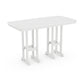 A white, modern POLYWOOD Nautical 37" x 72" Bar Table with a slatted top and metal legs, featuring a simple, clean design. The table is shown on a plain white background.