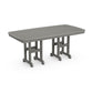 A 3D rendering of a POLYWOOD Nautical 37" x 72" Rectangular Dining Table, an eco-friendly rectangular gray outdoor picnic table with attached benches on either side, set against a plain white background.
