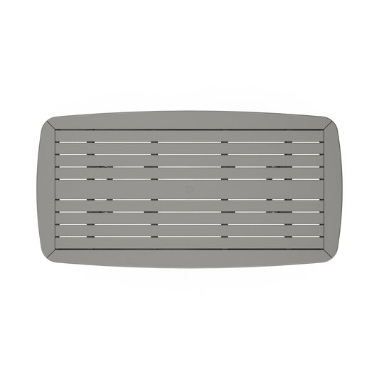 Top view of the POLYWOOD Nautical 37\" x 72\" Dining Table showcasing its rectangular design with parallel slatted metal surface and sturdy solid frame.