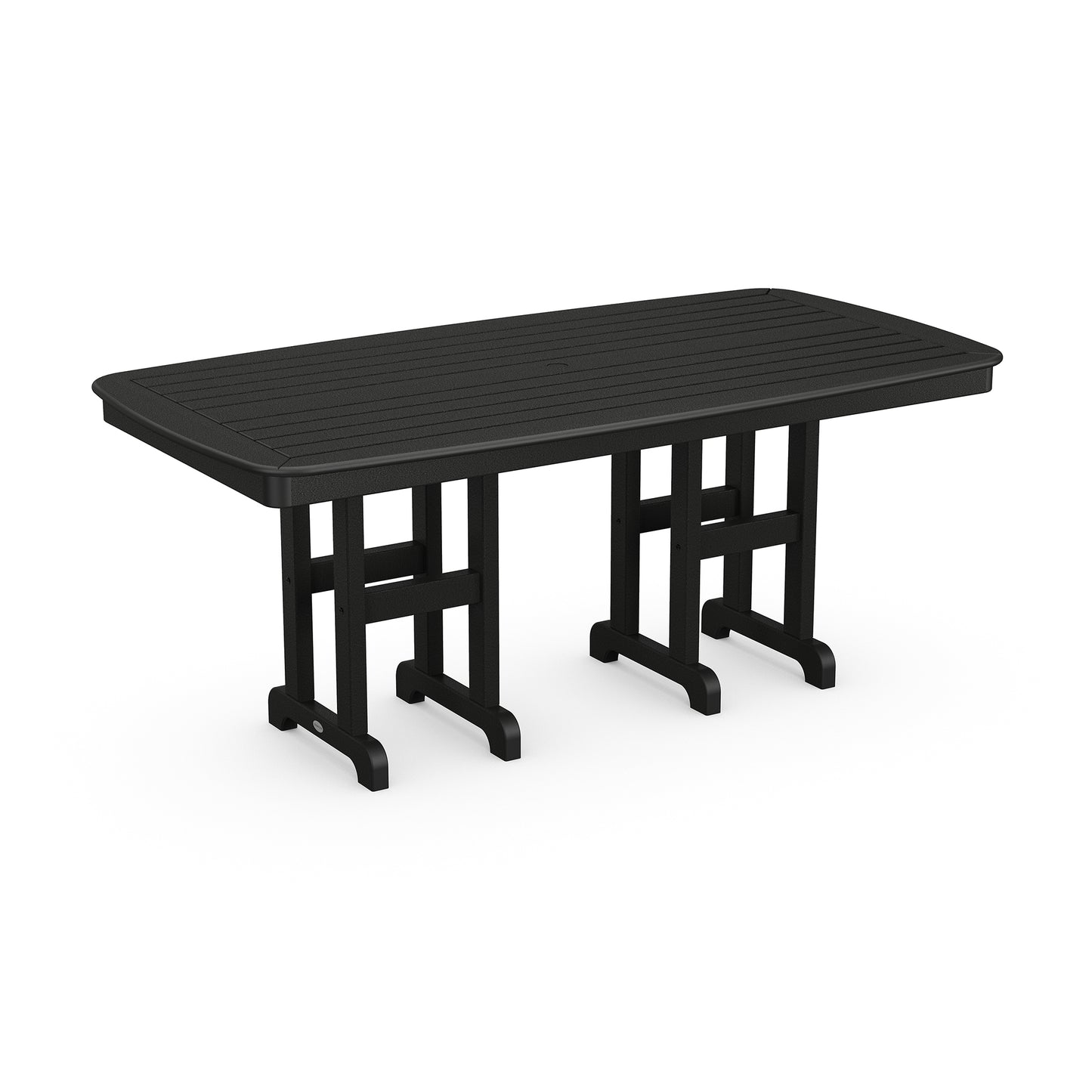 Black POLYWOOD Nautical Rectangular Dining Table with a slatted top and four sturdy legs, designed for outdoor weather resistance.