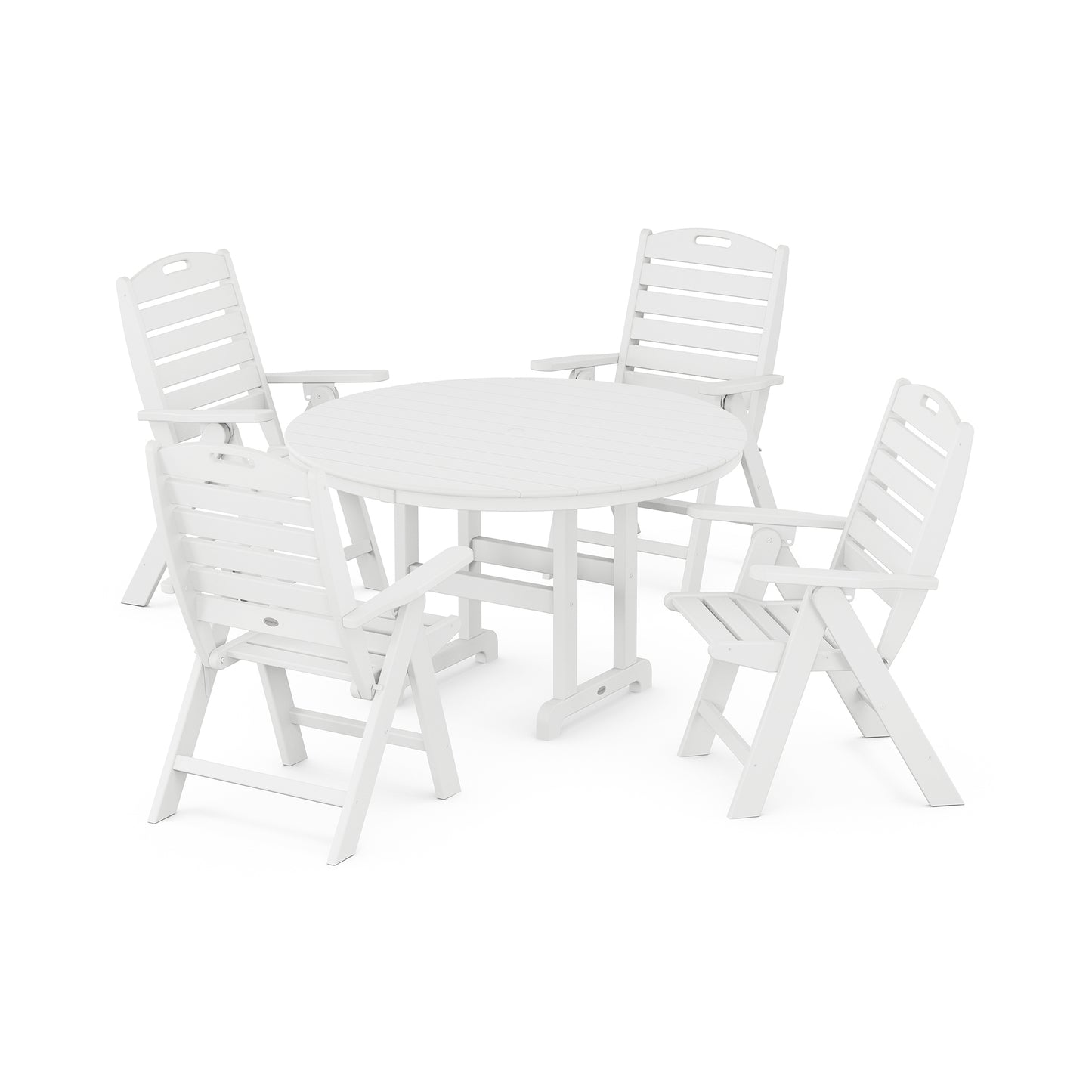 POLYWOOD Nautical 5-Piece Dining Set with a round table and four slatted chairs.