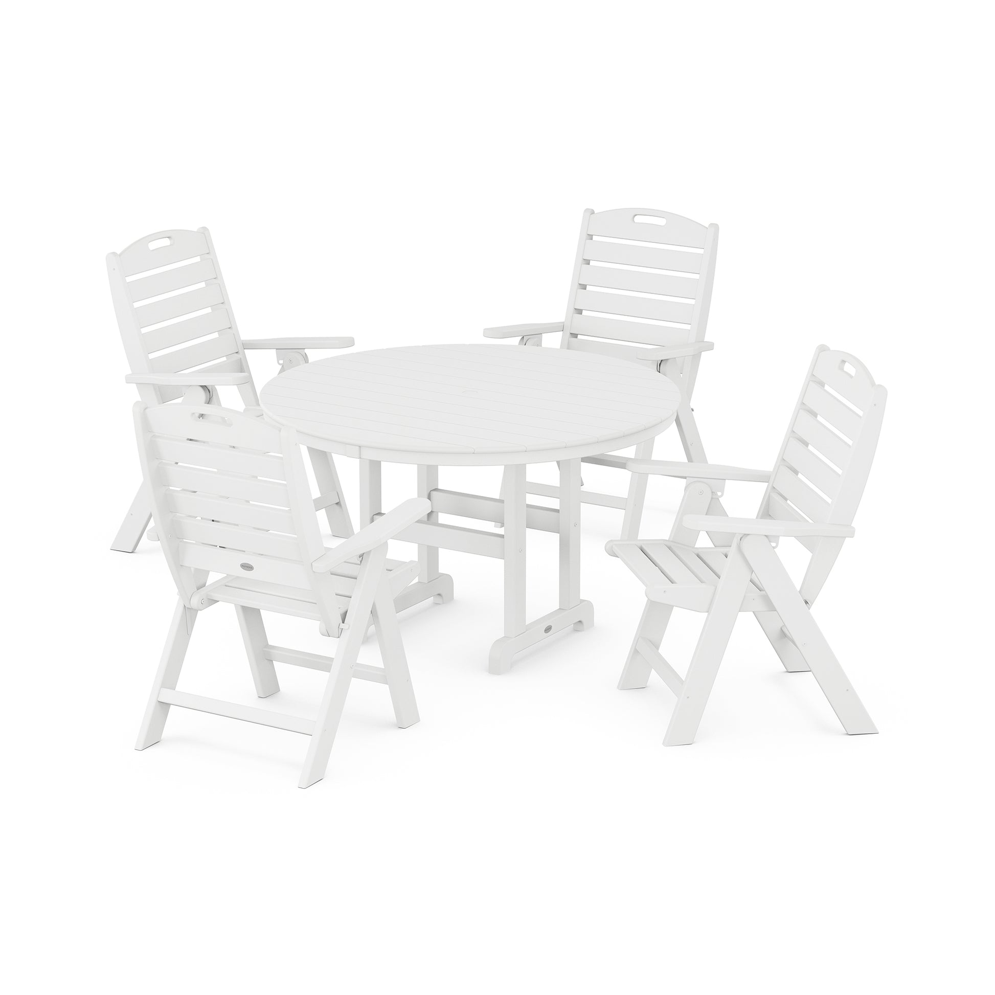 POLYWOOD Nautical 5-Piece Dining Set with a round table and four slatted chairs.