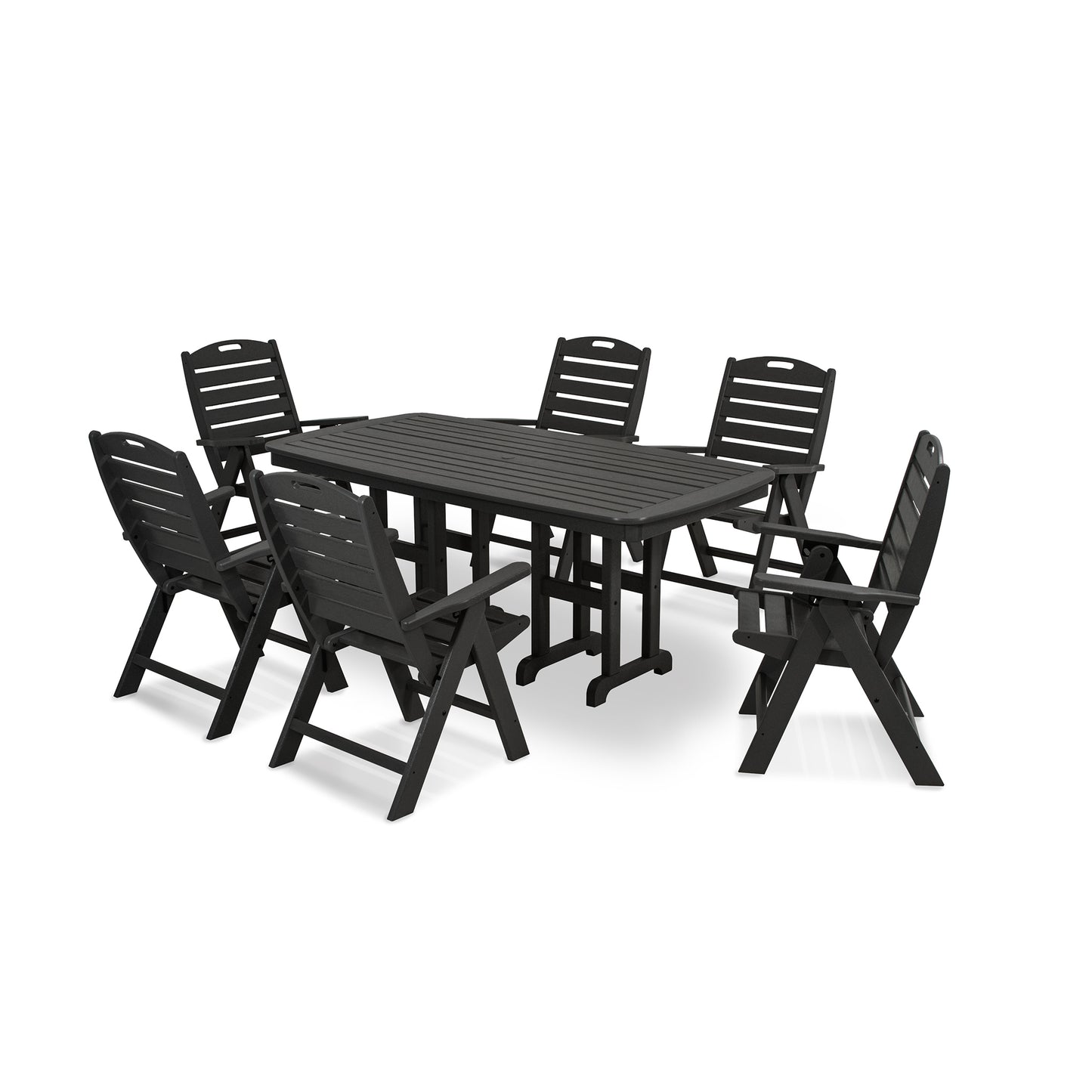POLYWOOD Nautical 7-Piece Dining Set featuring a dark green table and six chairs.