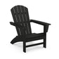 A black eco-friendly POLYWOOD Nautical Adirondack chair made of plastic, featuring a sloped back and broad armrests, isolated on a white background.