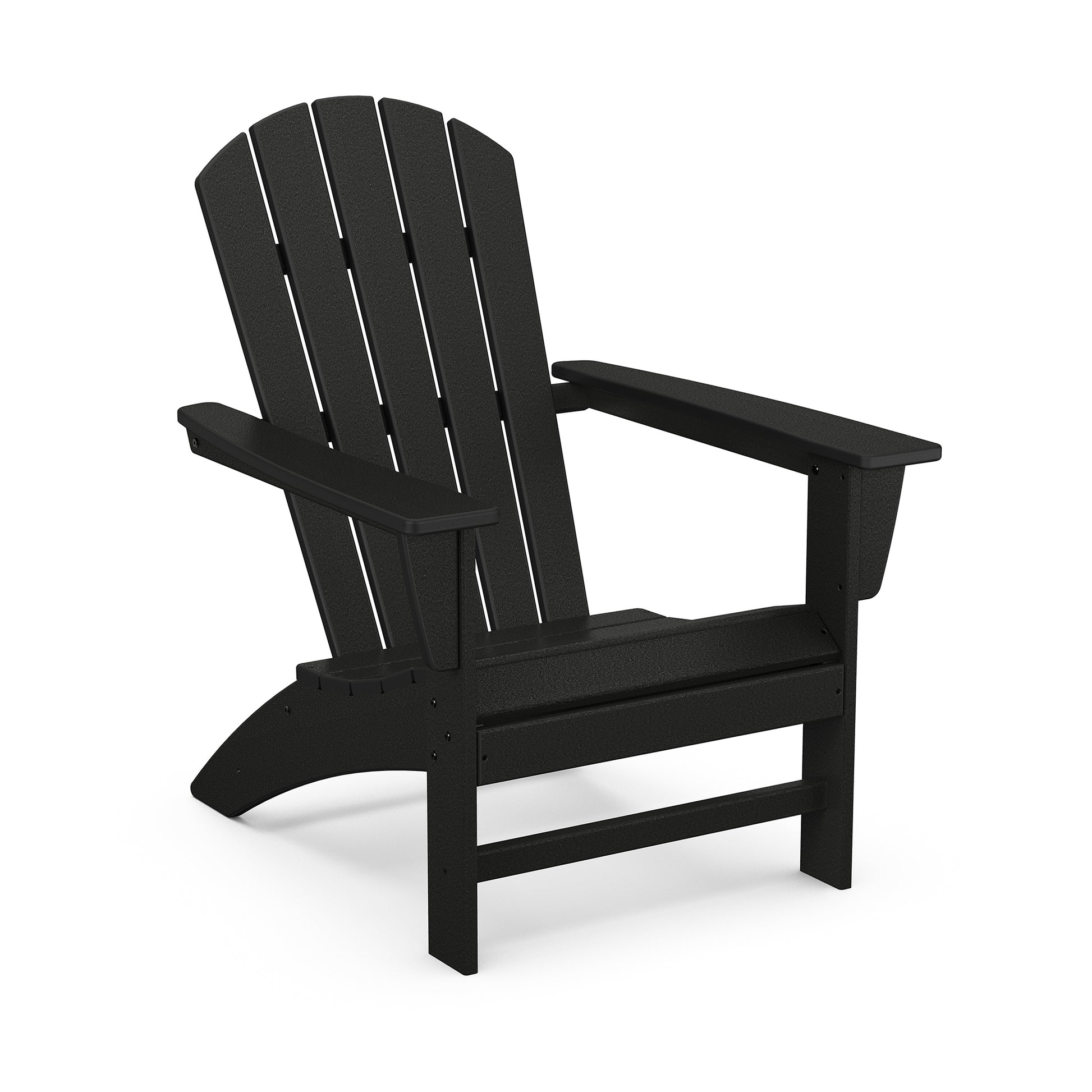 Black POLYWOOD Nautical Adirondack Chair with wide arms and a slatted back.