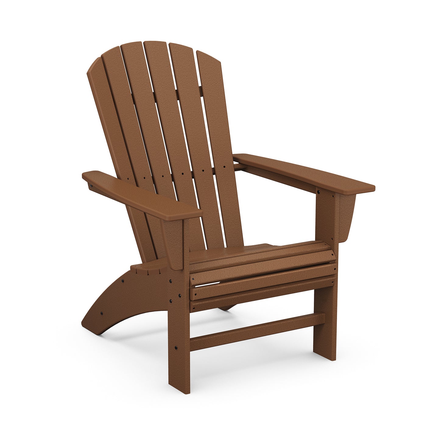 POLYWOOD Nautical Curveback Adirondack Chair with wide armrests and slatted back, made from eco-friendly materials.