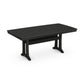 A rectangular black POLYWOOD Nautical Trestle 38" x 73" outdoor dining table with a slatted top and curved metal legs, isolated on a white background.