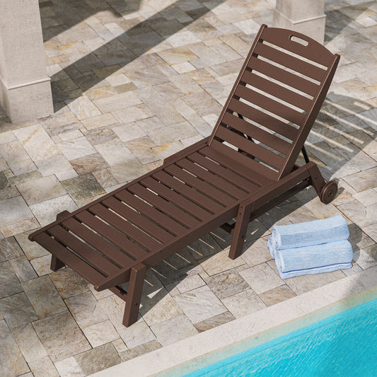POLYWOOD Nautical Wheeled Chaise—stackable, durable outdoor furniture designed for comfort and convenience.