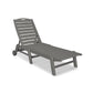 A single gray POLYWOOD Nautical Wheeled Chaise - Stackable with a slatted design, crafted from eco-friendly recycled plastic, isolated on a white background.