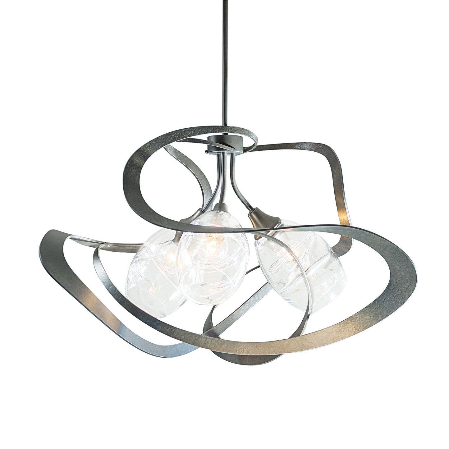 Nest Pendant by Hubbardton Forge with swirling metal and clear glass bulbs highlighting modern, handcrafted design.