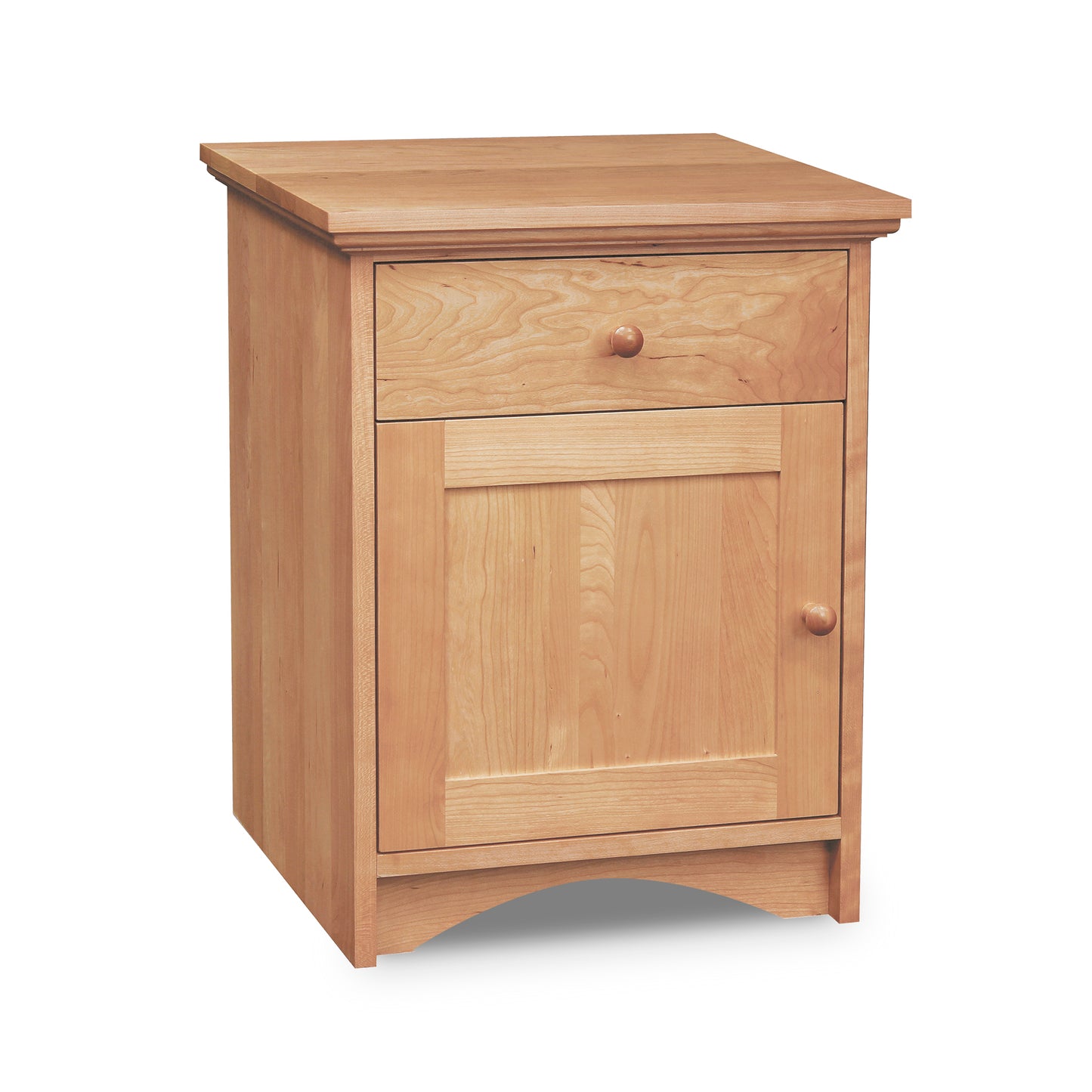 Lyndon Furniture New England Shaker 1-Drawer Nightstand with arched base, single drawer, and sustainable hardwood craftsmanship.