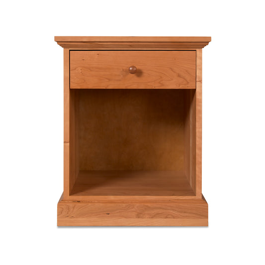 Lyndon Furniture New England Shaker 1-Drawer Enclosed Shelf Nightstand in cherry wood, highlighting its classic design and craftsmanship.