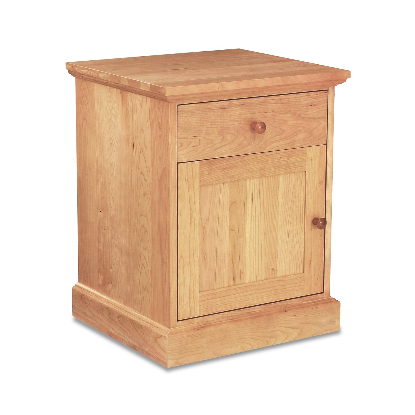New England Shaker 1-Drawer Nightstand by Lyndon Furniture, featuring a single drawer, cabinet door, and classic round wooden knobs.