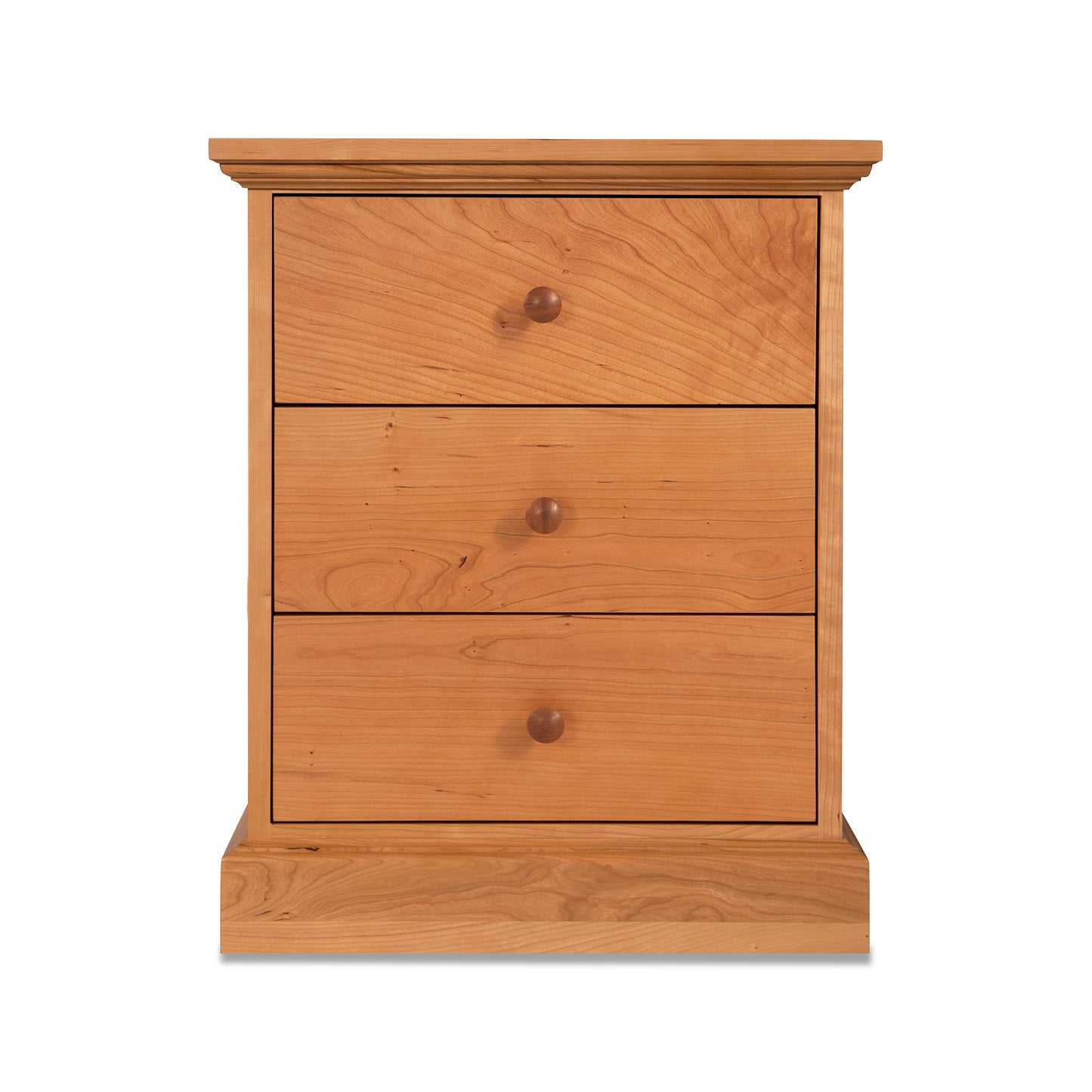 Lyndon Furniture New England Shaker 3-Drawer Nightstand with round knobs, featuring classic shaker design and fine American craftsmanship.