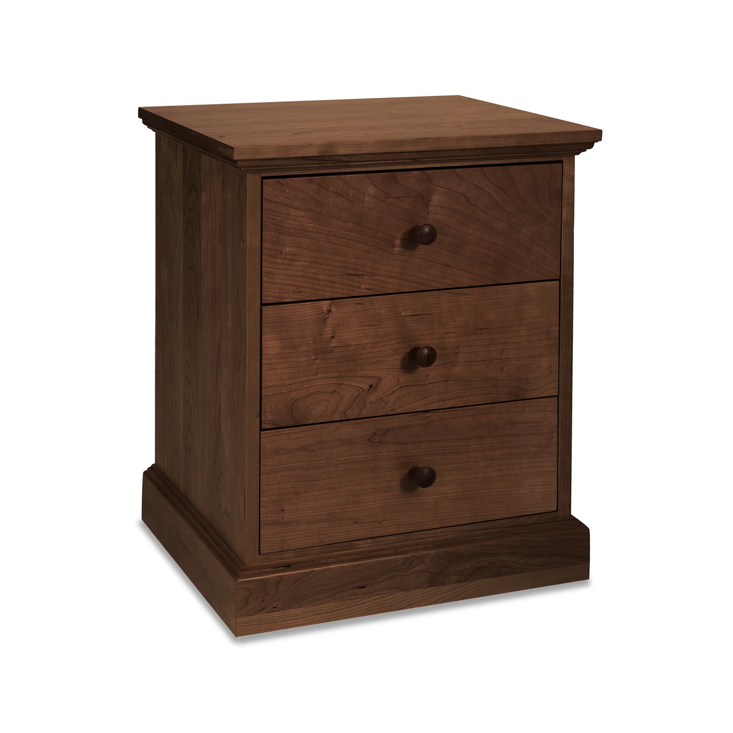 Lyndon Furniture New England Shaker 3-Drawer Nightstand featuring round knobs, crafted in classic shaker style.
