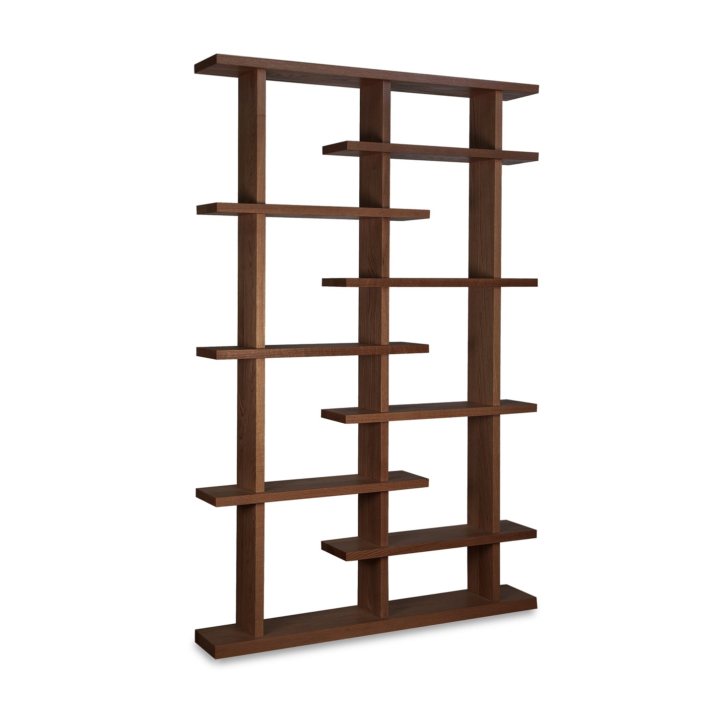 Lyndon Furniture New York Contemporary Bookcase featuring unique staggered shelves crafted from sustainably sourced wood.