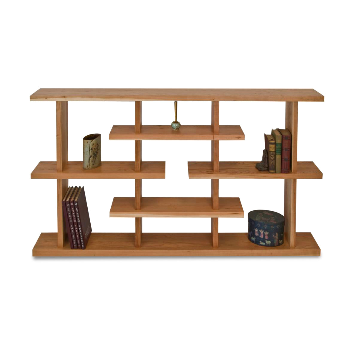 New York Contemporary Step Bookcase by Lyndon Furniture, showcasing asymmetrical shelves crafted from sustainably sourced wood.