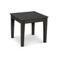 A simple black POLYWOOD Newport 18" End Table with a textured tabletop and four sturdy legs, isolated on a white background.