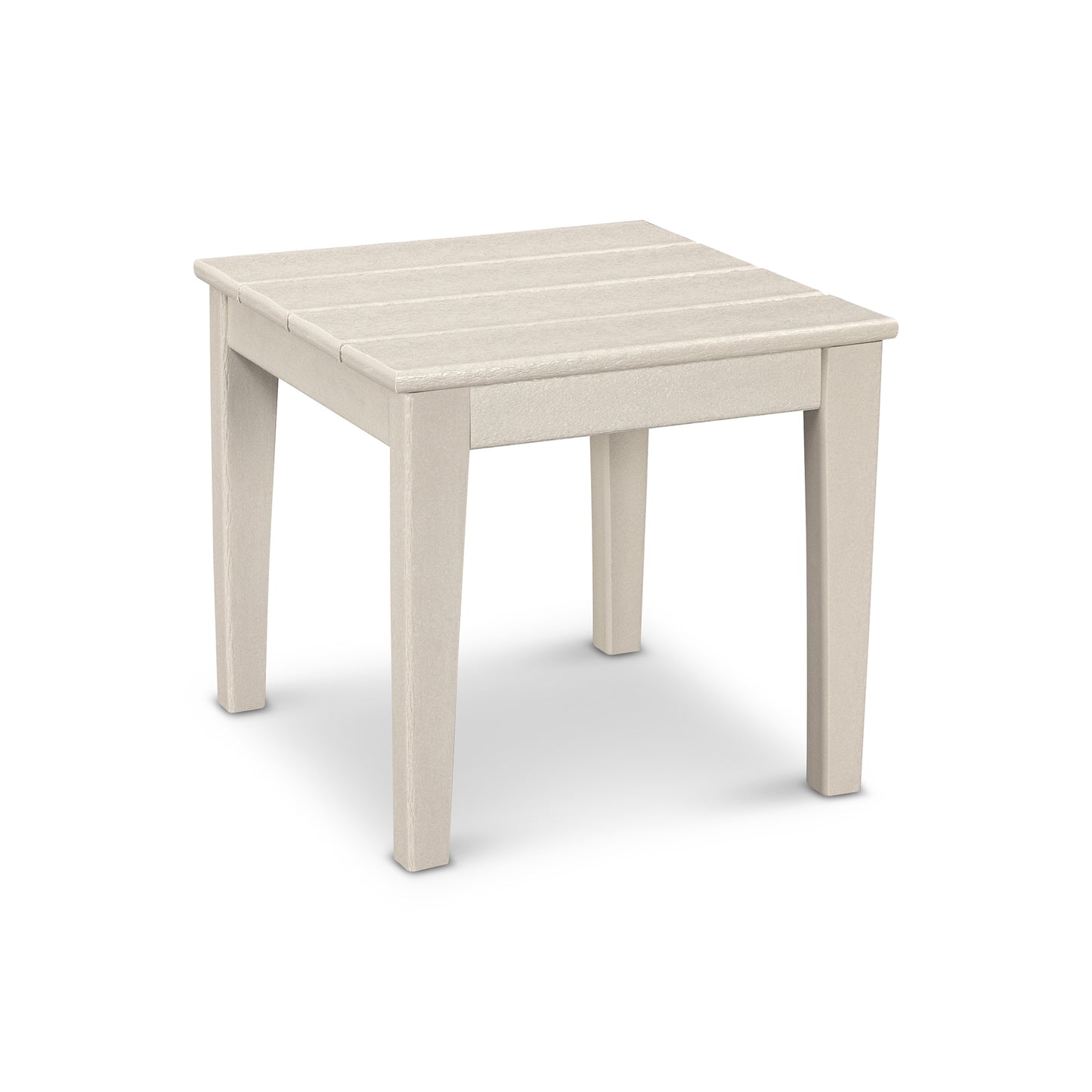 A simple beige POLYWOOD Newport 18" End Table with a textured surface, isolated on a white background.
