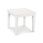 A simple white square POLYWOOD® Newport 18" End Table with a slatted top and four legs, isolated on a white background.