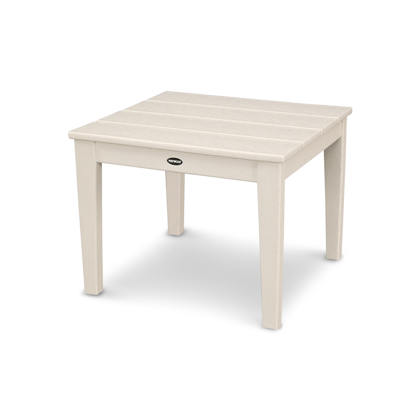 POLYWOOD Newport 22" End Table with beige slatted top and four straight legs.