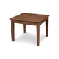 A simple brown POLYWOOD Newport 22" end table with a slatted top and four sturdy legs. The table features a small round logo on one side. The background is plain white, emphasizing the table's POLYWOOD brand.