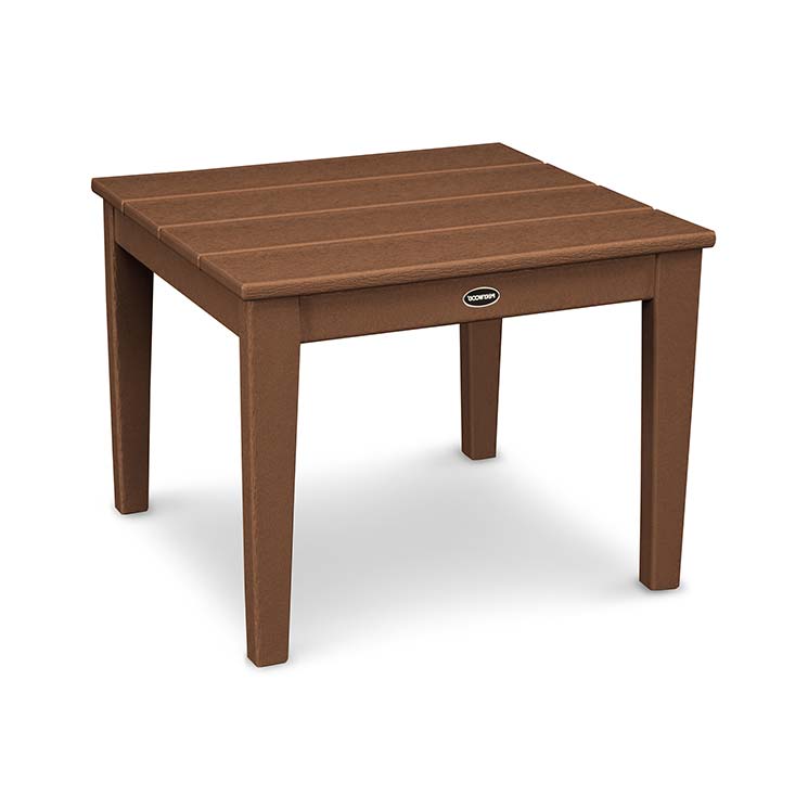 A small brown side table on a white background.