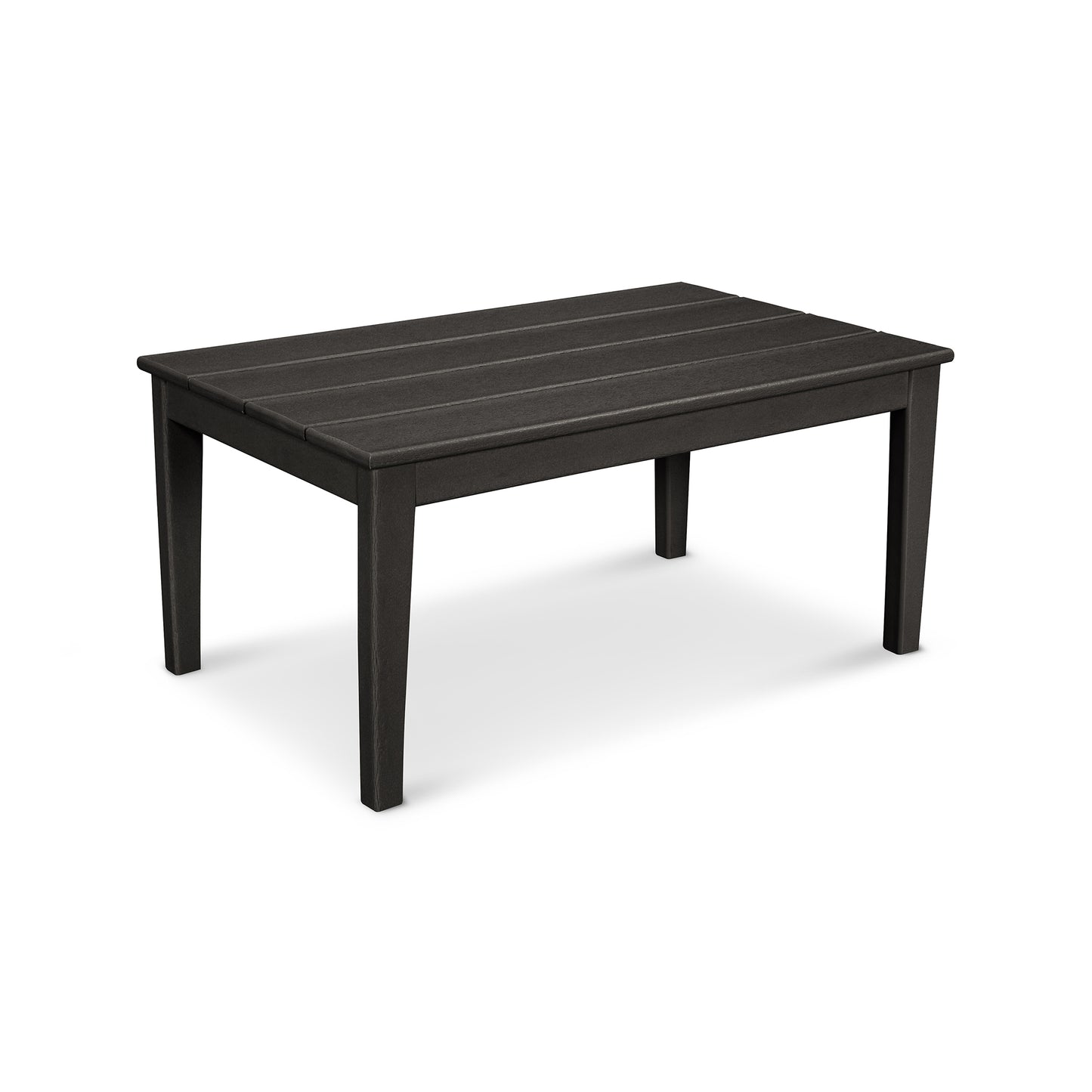 Black POLYWOOD Newport coffee table made from recycled plastic lumber, featuring a 22"x36" design with four sturdy legs.